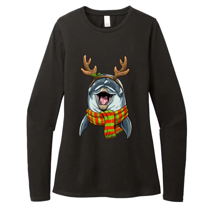 Christmas Dolphin Santa Clause Reindeer Xmas Dolphin Lover Cute Gift Womens CVC Long Sleeve Shirt