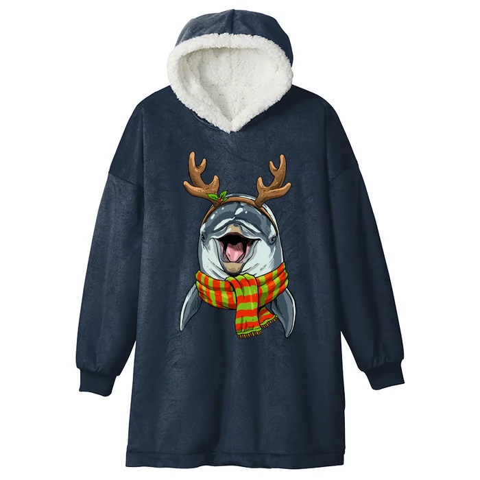 Christmas Dolphin Santa Clause Reindeer Xmas Dolphin Lover Cute Gift Hooded Wearable Blanket