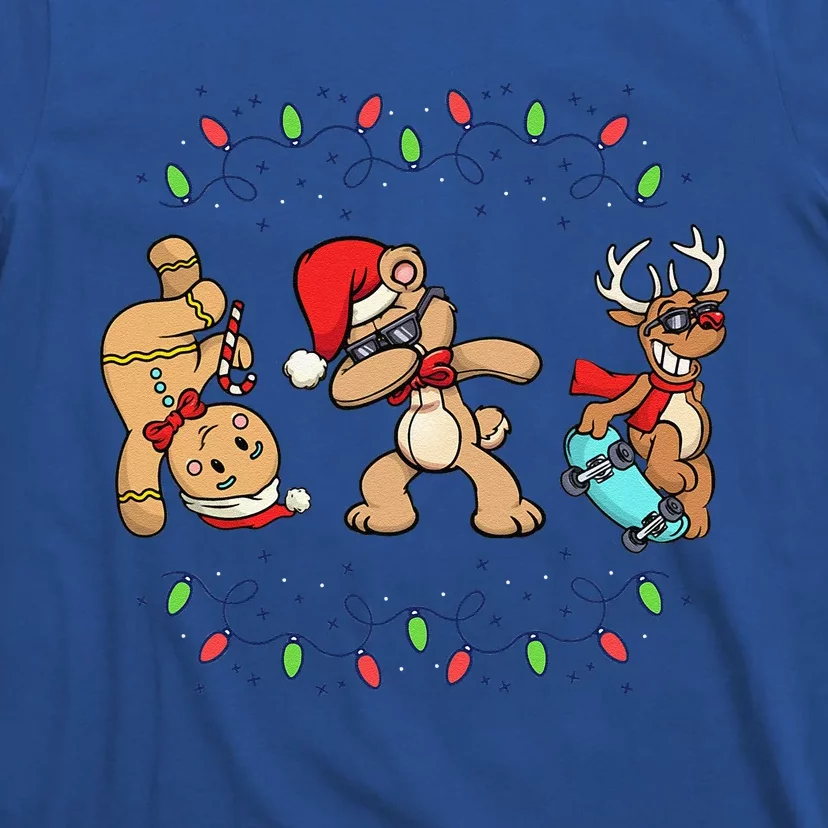 Christmas Dabbing Santa Bear Skate Reindeer Xmas Lights T-Shirt