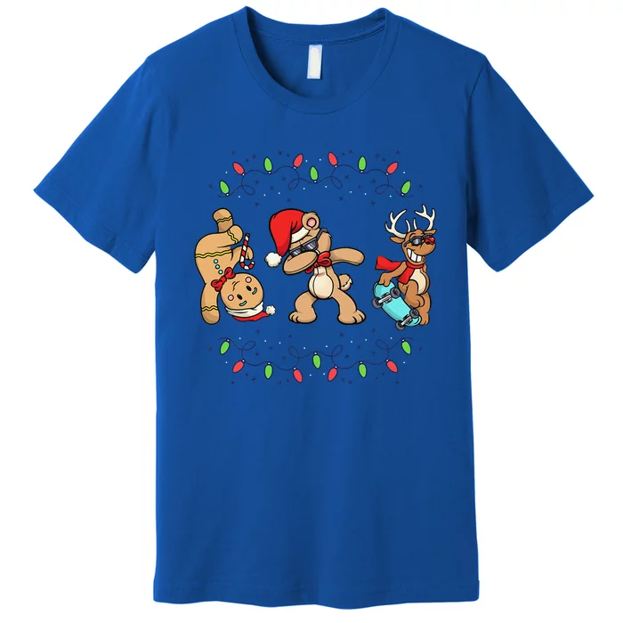 Christmas Dabbing Santa Bear Skate Reindeer Xmas Lights Premium T-Shirt