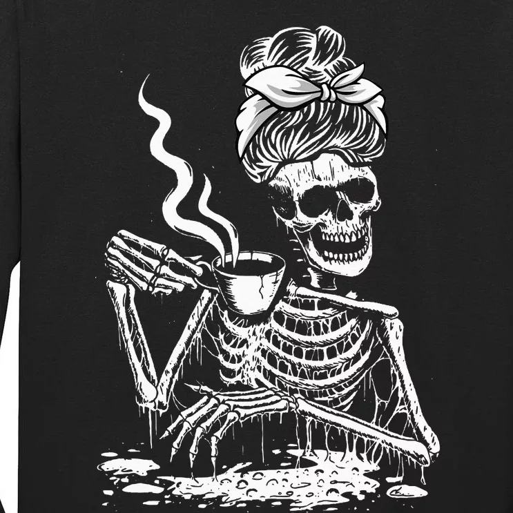 Coffee Drinking Skeleton Lazy DIY Halloween Tall Long Sleeve T-Shirt