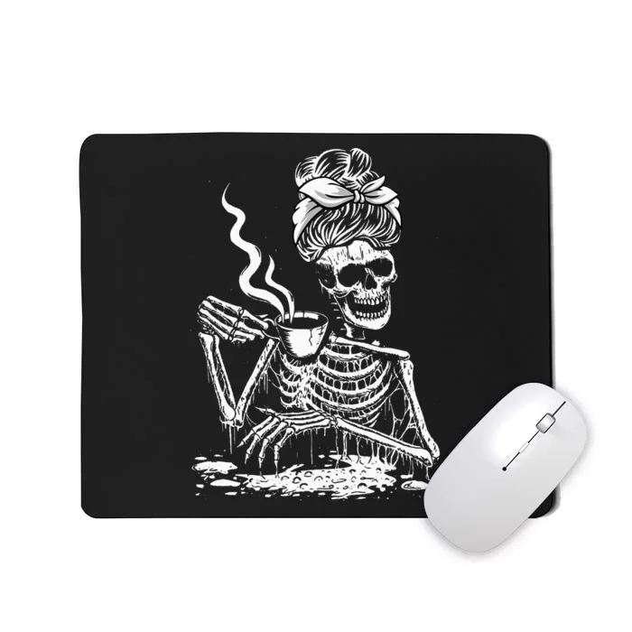 Coffee Drinking Skeleton Lazy DIY Halloween Mousepad