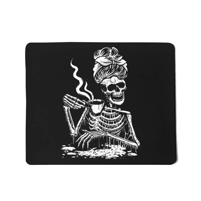 Coffee Drinking Skeleton Lazy DIY Halloween Mousepad