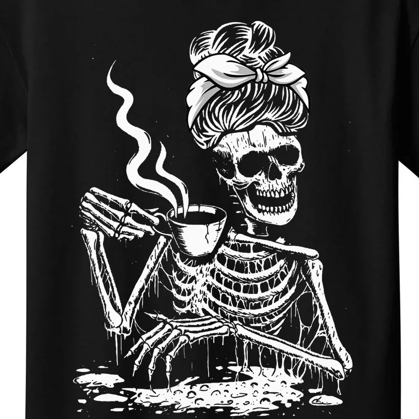 Coffee Drinking Skeleton Lazy DIY Halloween Kids T-Shirt