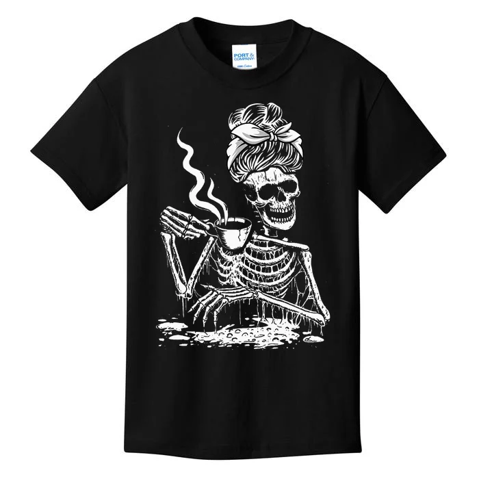 Coffee Drinking Skeleton Lazy DIY Halloween Kids T-Shirt