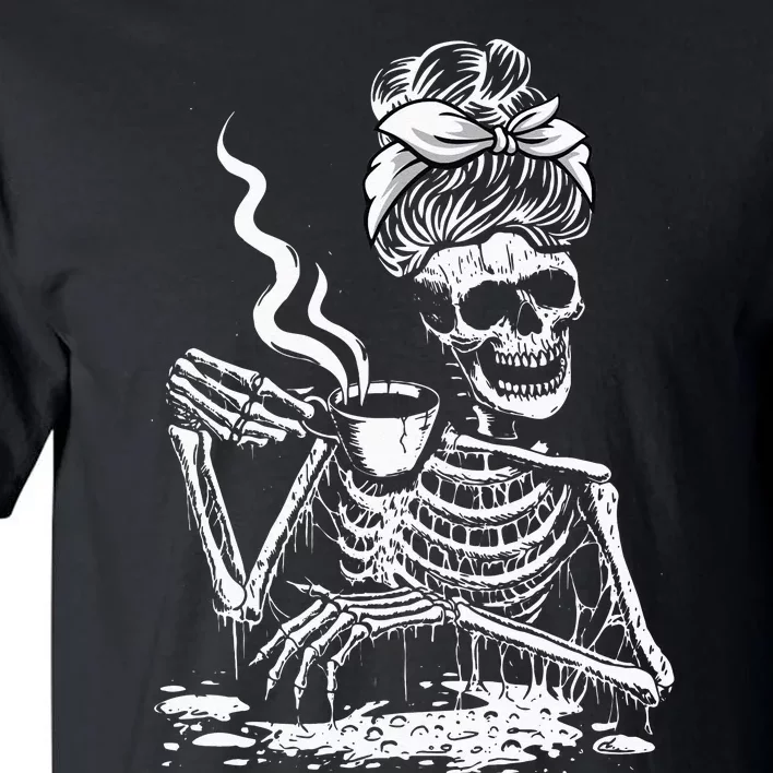 Coffee Drinking Skeleton Lazy DIY Halloween Costume Women Tall T-Shirt