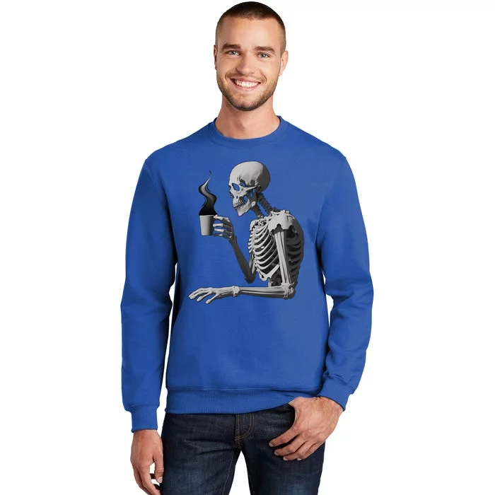 Coffee Drinking Skeleton Lazy DIY Halloween Costume Skull Tall Sweatshirt