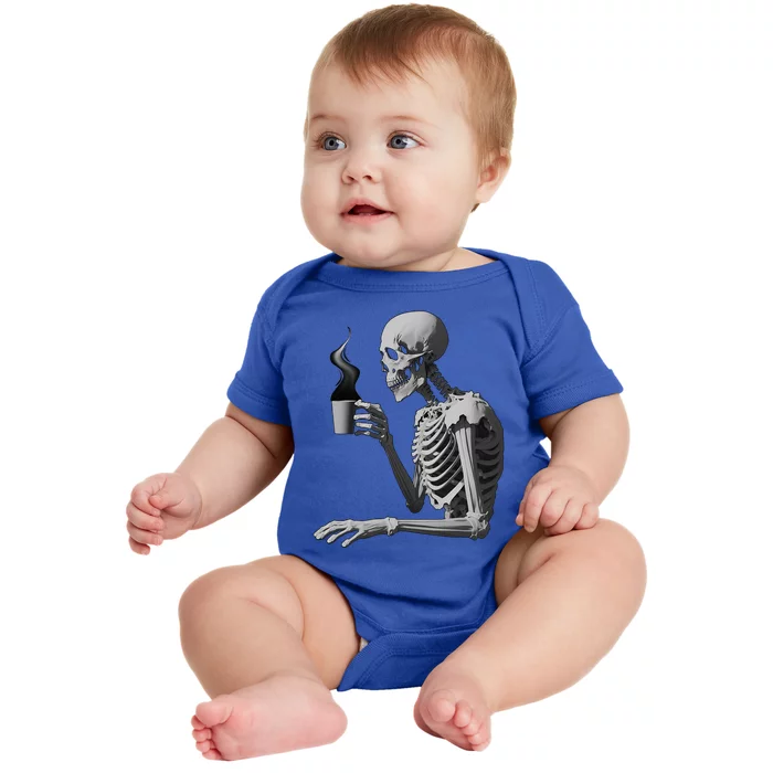 Coffee Drinking Skeleton Lazy DIY Halloween Costume Skull Baby Bodysuit