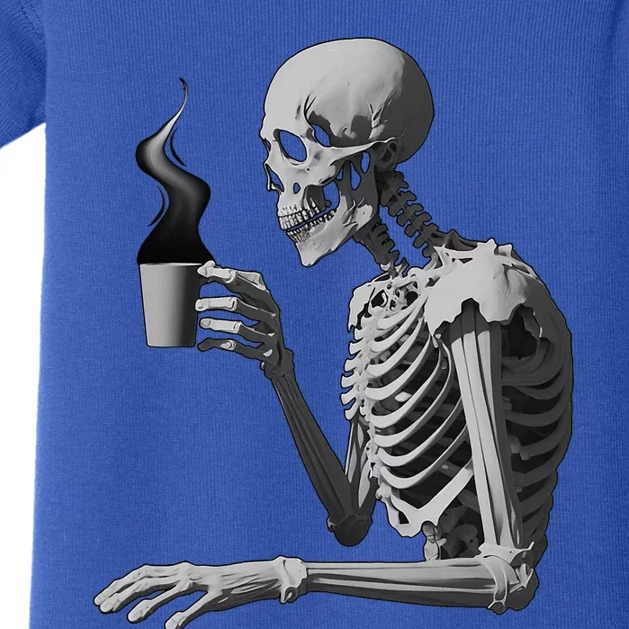 Coffee Drinking Skeleton Lazy DIY Halloween Costume Skull Baby Bodysuit