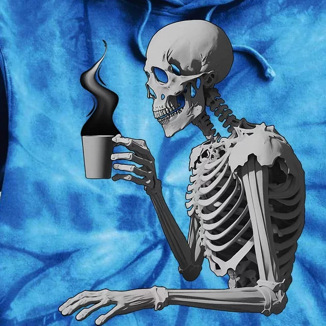 Coffee Drinking Skeleton Lazy DIY Halloween Costume Skull Tie Dye Hoodie