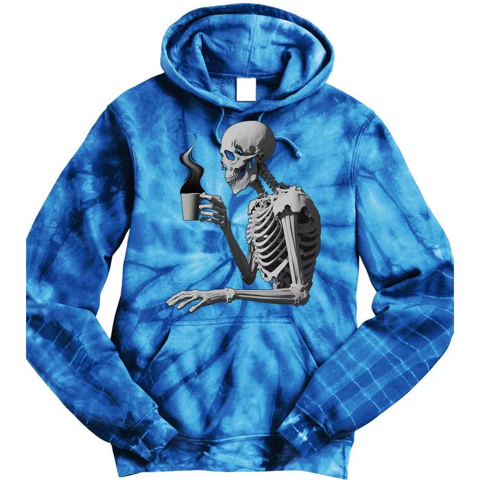 Coffee Drinking Skeleton Lazy DIY Halloween Costume Skull Tie Dye Hoodie