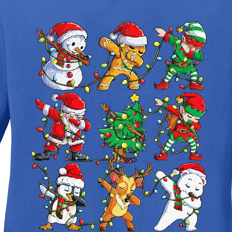 Christmas Dabbing Santa Elf Friends Funny Xmas Dab Ladies Long Sleeve Shirt