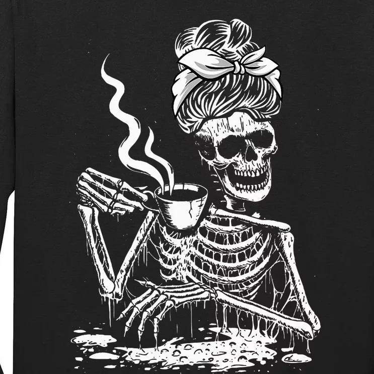 Coffee Drinking Skeleton Lazy DIY Halloween Costume Tall Long Sleeve T-Shirt