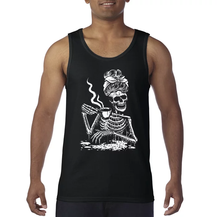 Coffee Drinking Skeleton Lazy DIY Halloween Costume Tank Top