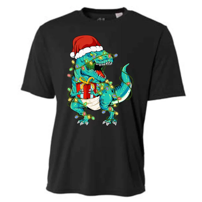 cutes Dinosaur Santa Christmas Tree Lights Cooling Performance Crew T-Shirt