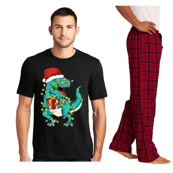 cutes Dinosaur Santa Christmas Tree Lights Pajama Set