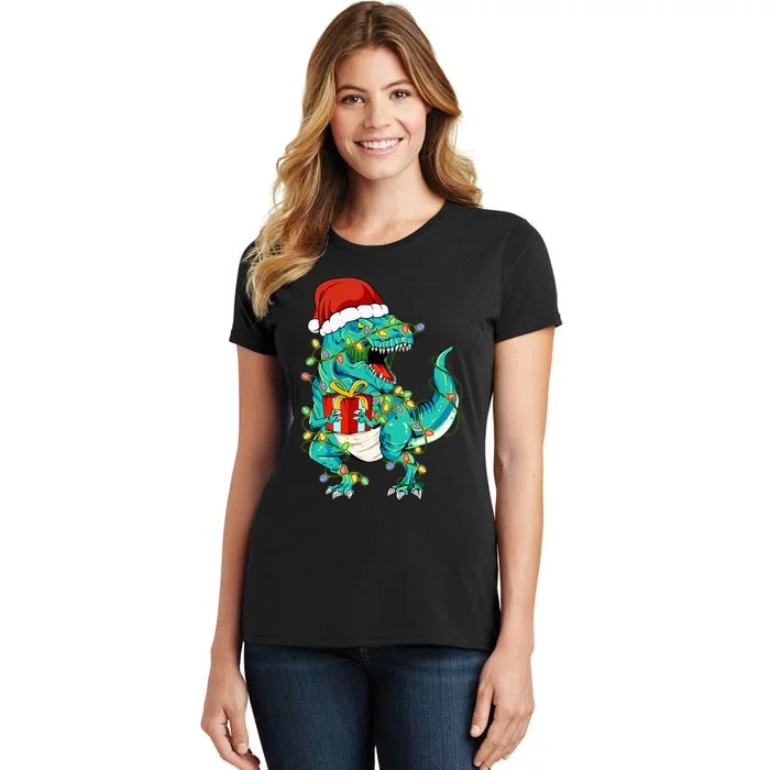 cutes Dinosaur Santa Christmas Tree Lights Women's T-Shirt