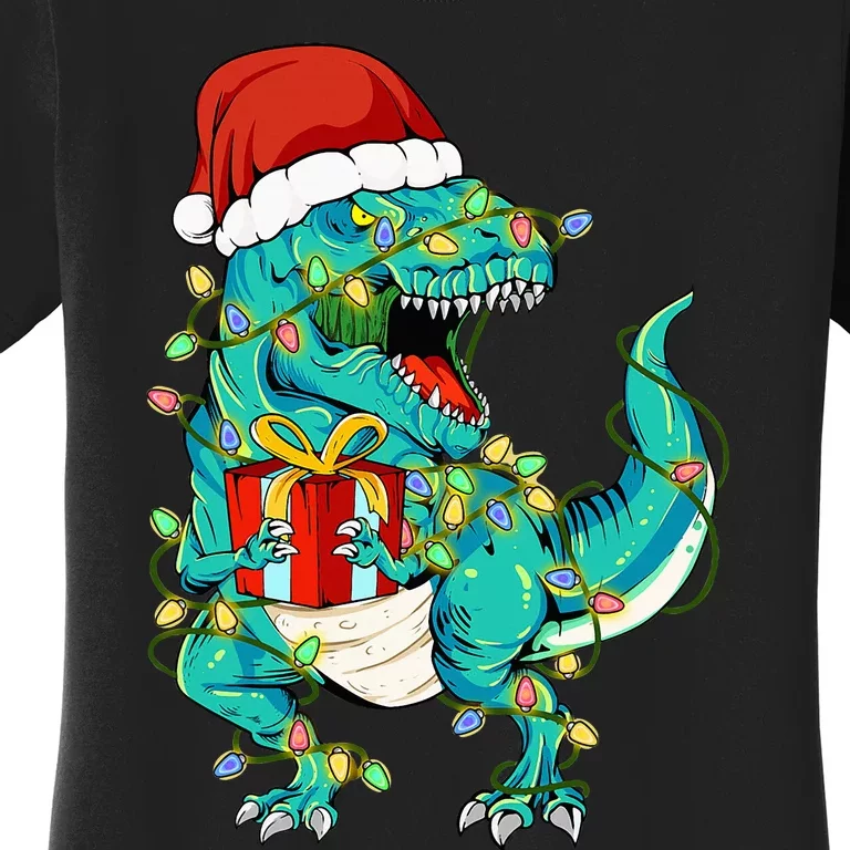 cutes Dinosaur Santa Christmas Tree Lights Women's T-Shirt