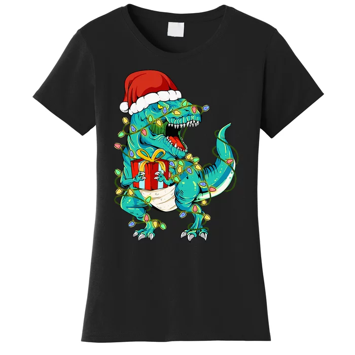 cutes Dinosaur Santa Christmas Tree Lights Women's T-Shirt