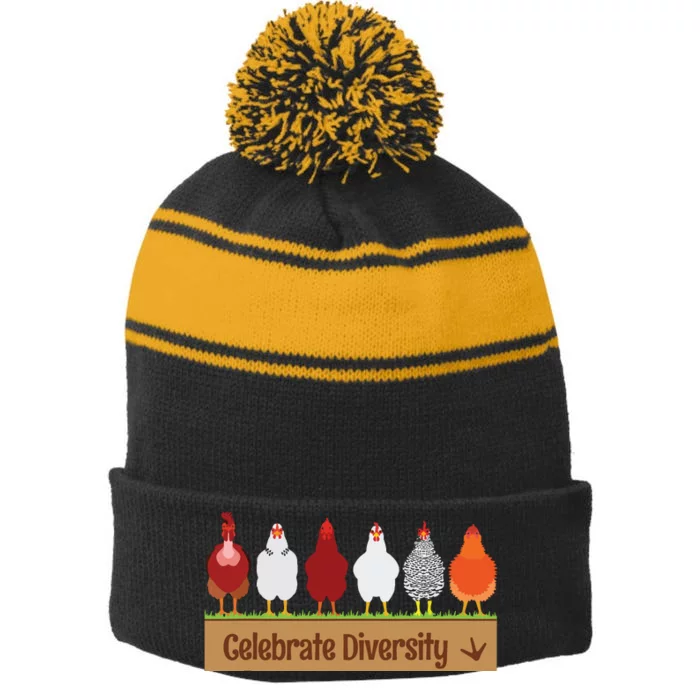 Celebrate Diversity Shirts For Chicken Lovers Funny Chicken Stripe Pom Pom Beanie