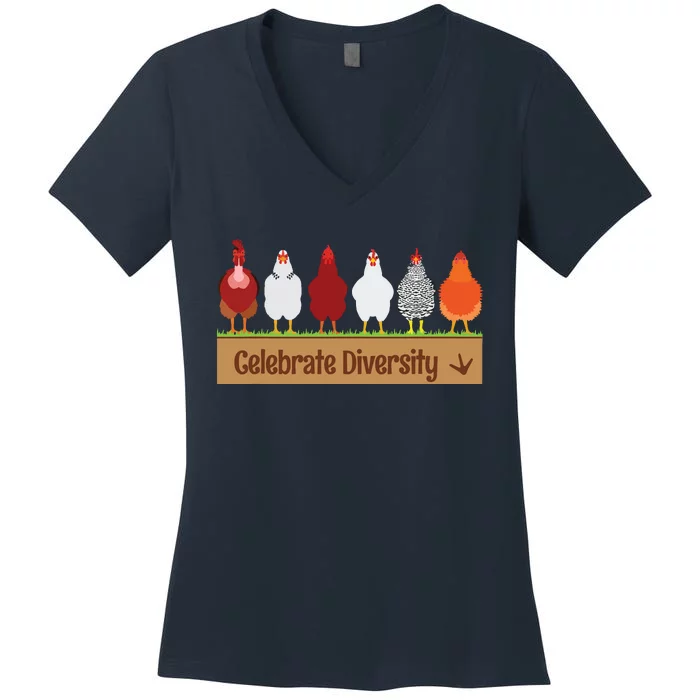 Celebrate Diversity Shirts For Chicken Lovers Funny Chicken Women's V-Neck T-Shirt