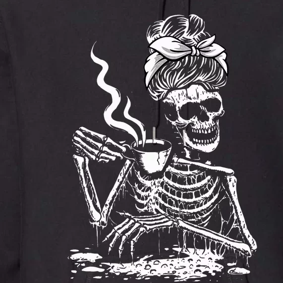 Coffee Drinking Skeleton Lazy DIY Halloween Costume Premium Hoodie