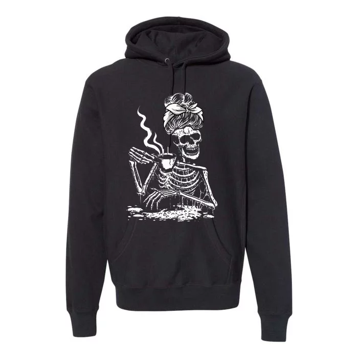 Coffee Drinking Skeleton Lazy DIY Halloween Costume Premium Hoodie