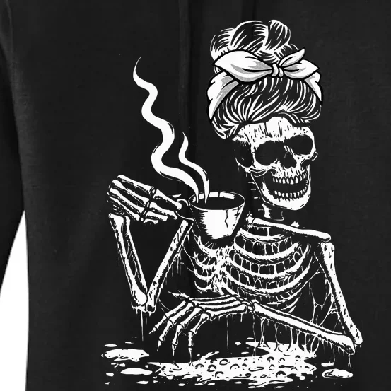 Coffee Drinking Skeleton Lazy DIY Halloween Costume Women's Pullover Hoodie