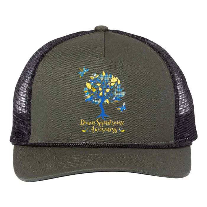 Cute Down Syndrome Awareness Blue Yellow Tree Retro Rope Trucker Hat Cap