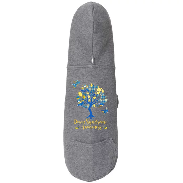 Cute Down Syndrome Awareness Blue Yellow Tree Doggie 3-End Fleece Hoodie