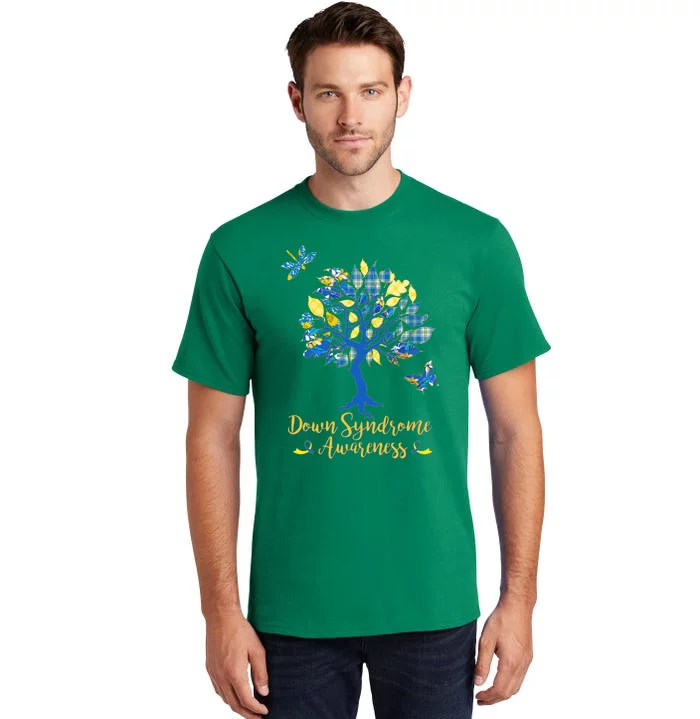 Cute Down Syndrome Awareness Blue Yellow Tree Tall T-Shirt