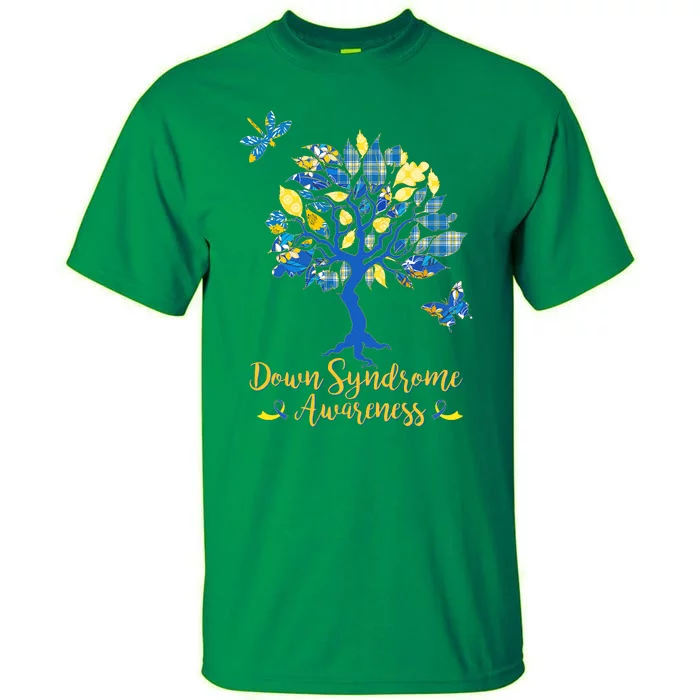 Cute Down Syndrome Awareness Blue Yellow Tree Tall T-Shirt