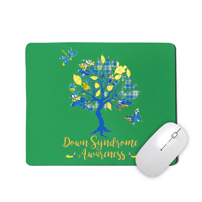 Cute Down Syndrome Awareness Blue Yellow Tree Mousepad