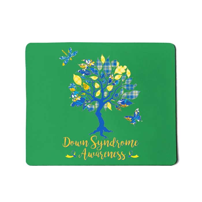 Cute Down Syndrome Awareness Blue Yellow Tree Mousepad