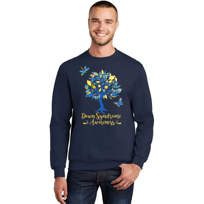 Cute Down Syndrome Awareness Blue Yellow Tree Tall Sweatshirt