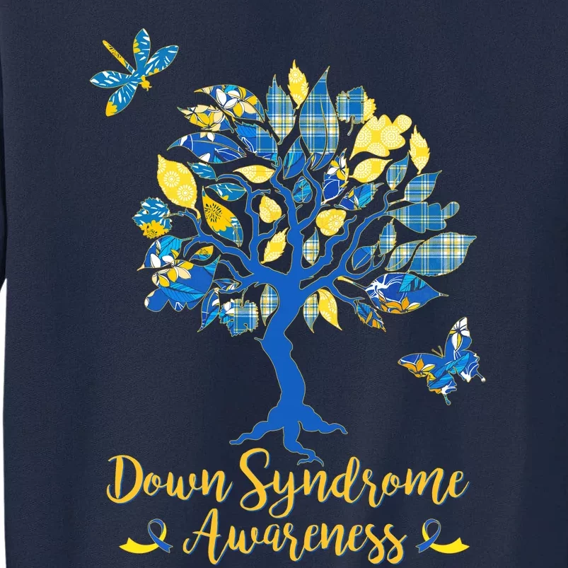 Cute Down Syndrome Awareness Blue Yellow Tree Tall Sweatshirt