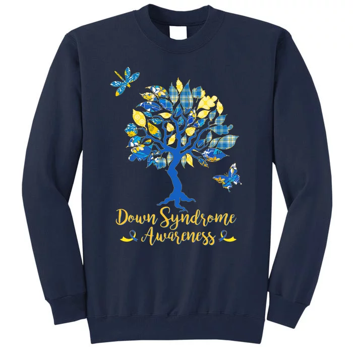 Cute Down Syndrome Awareness Blue Yellow Tree Tall Sweatshirt