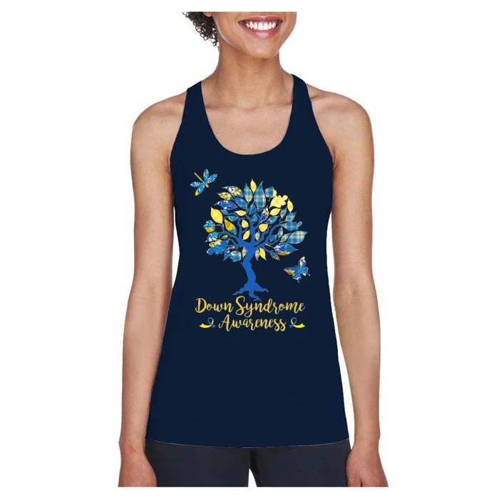 Cute Down Syndrome Awareness Blue Yellow Tree Women's Racerback Tank