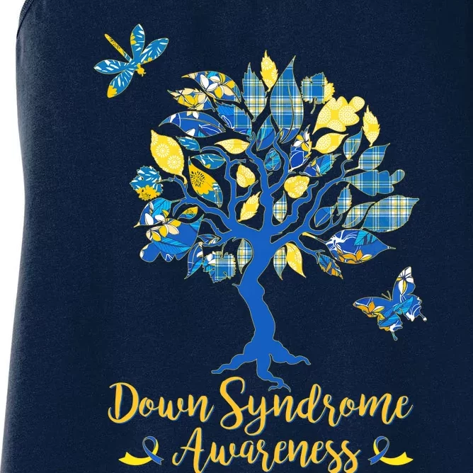 Cute Down Syndrome Awareness Blue Yellow Tree Women's Racerback Tank