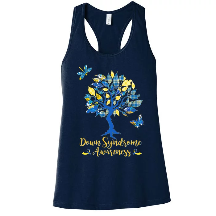 Cute Down Syndrome Awareness Blue Yellow Tree Women's Racerback Tank