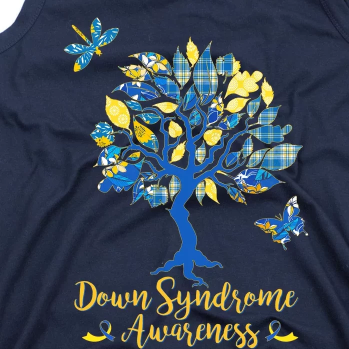 Cute Down Syndrome Awareness Blue Yellow Tree Tank Top