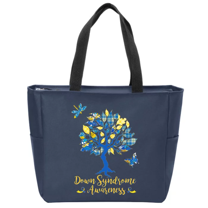 Cute Down Syndrome Awareness Blue Yellow Tree Zip Tote Bag