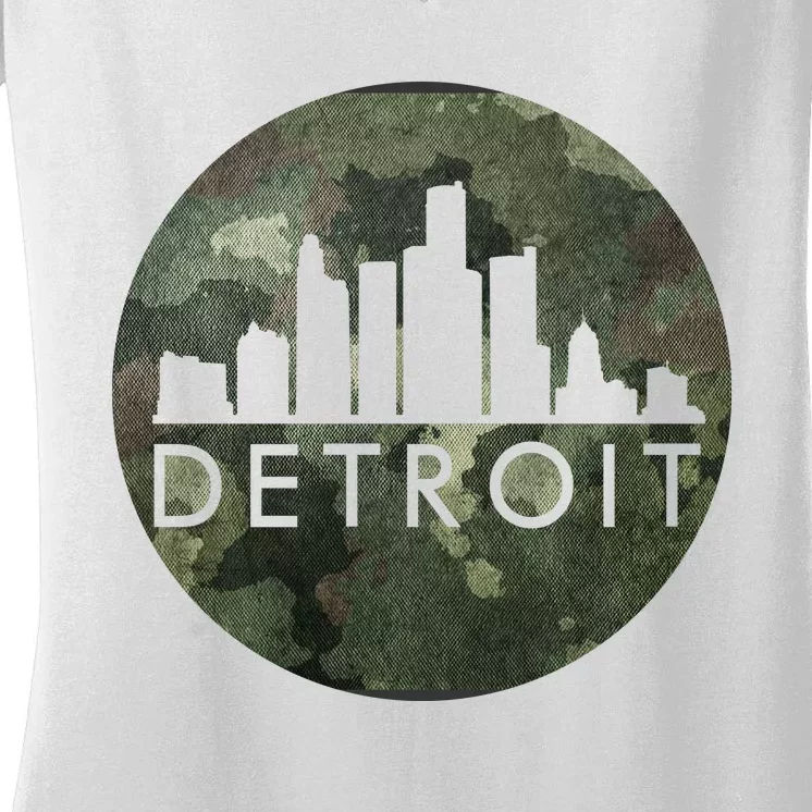 Camo Detroit Skyline Logo Women's V-Neck T-Shirt