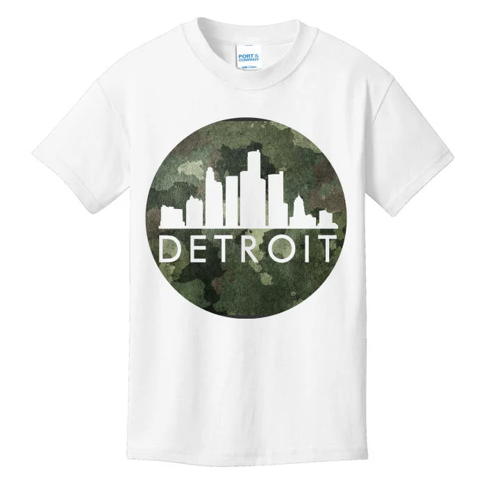 Camo Detroit Skyline Logo Kids T-Shirt