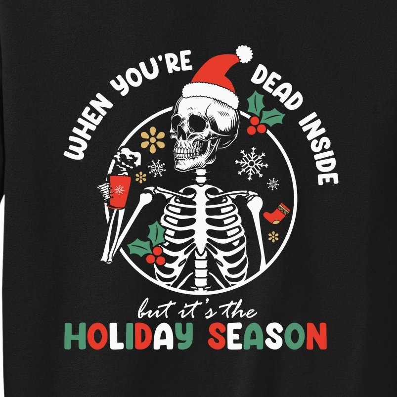 Coffee Drinking Skeleton Christmas Skull Santa Hat Xmas Tall Sweatshirt