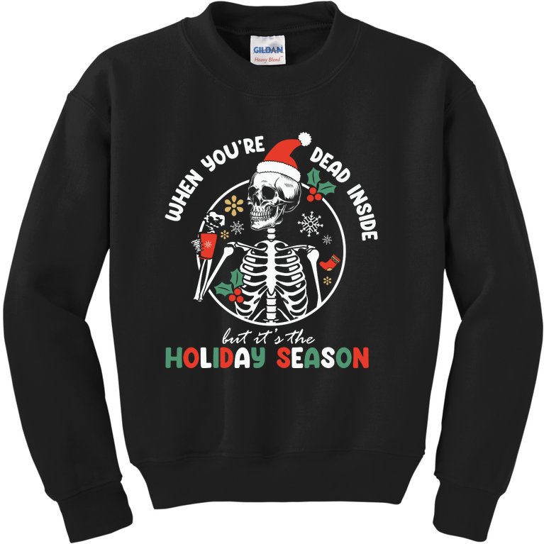 Coffee Drinking Skeleton Christmas Skull Santa Hat Xmas Kids Sweatshirt