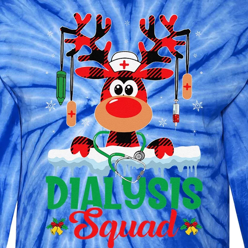 Christmas Dialysis Squad Nurse Reindeer Buffalo Plaid Red Tie-Dye Long Sleeve Shirt