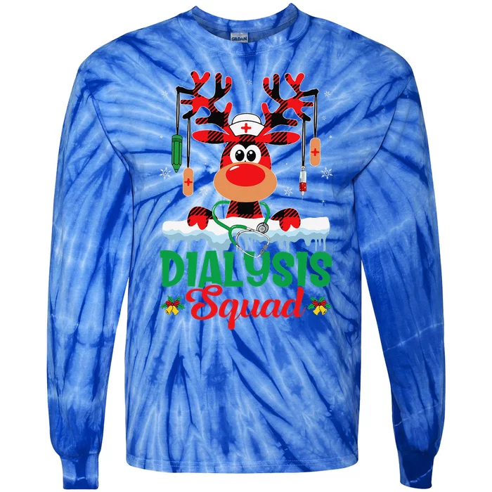 Christmas Dialysis Squad Nurse Reindeer Buffalo Plaid Red Tie-Dye Long Sleeve Shirt