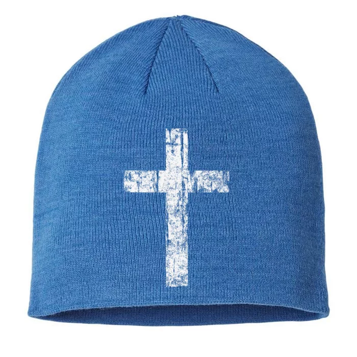 Cross Distressed Style Inspirational Christian Faith 8 1/2in Sustainable Knit Beanie