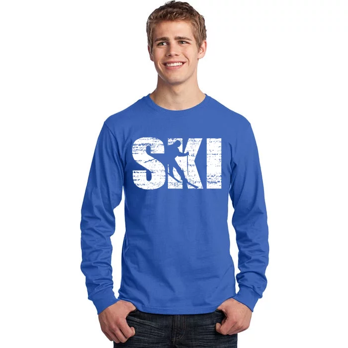 Cool Distressed Skiing Gift For Skiers Tall Long Sleeve T-Shirt